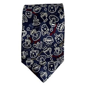 Vintage Coffee Tie NOVELTIES Hallmark 1996 Daily Grind, USA Silk Navy Blue